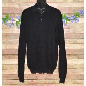 Anthology Mens Black Silk Blend Windowpane Polo Sweater Size XL Preppy Academia